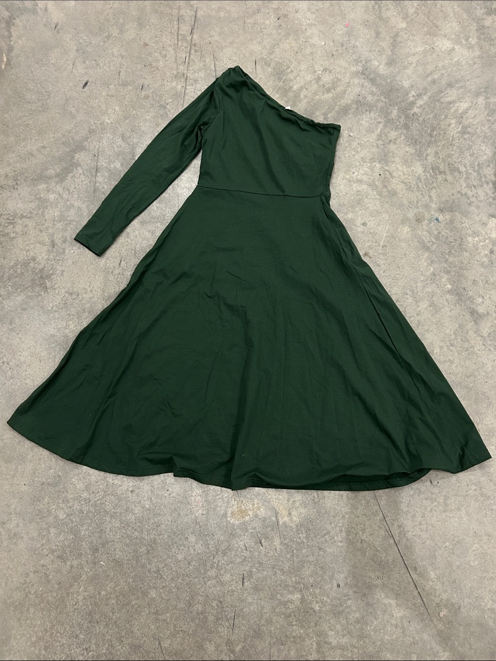 Pact One-Shoulder Long Sleeve Dark Green Dress